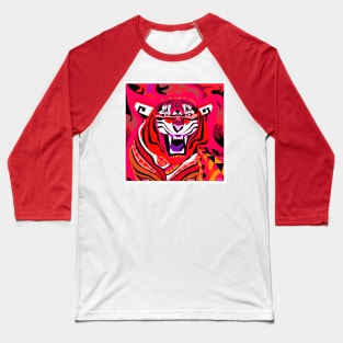 white tiger art in zentangle totonac ecopop in red Baseball T-Shirt